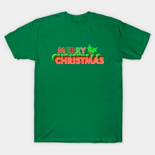 Merry Christmas Holly Word Art T-Shirt